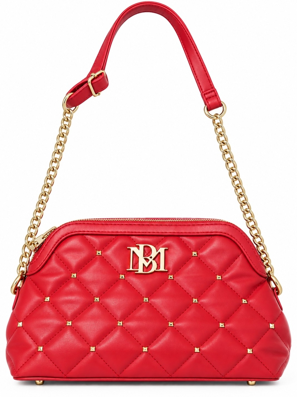 Red Quilted Shoulder Bag with Gold Chain